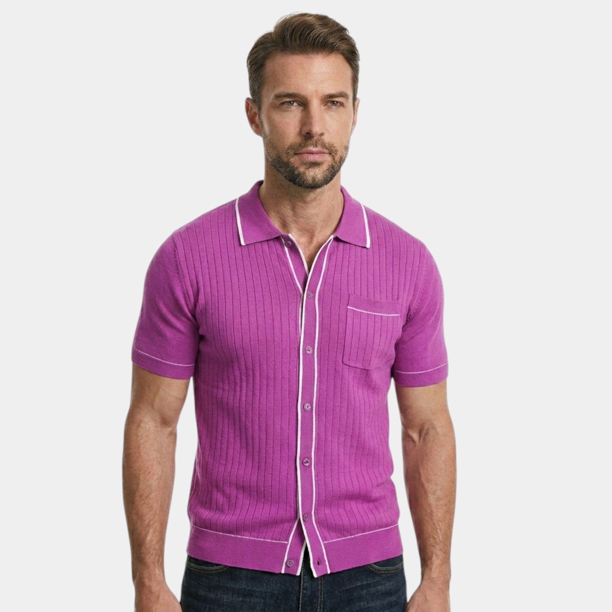 Armaxio | Men’s Knitted Polo Shirt Classic Striped Summer Style