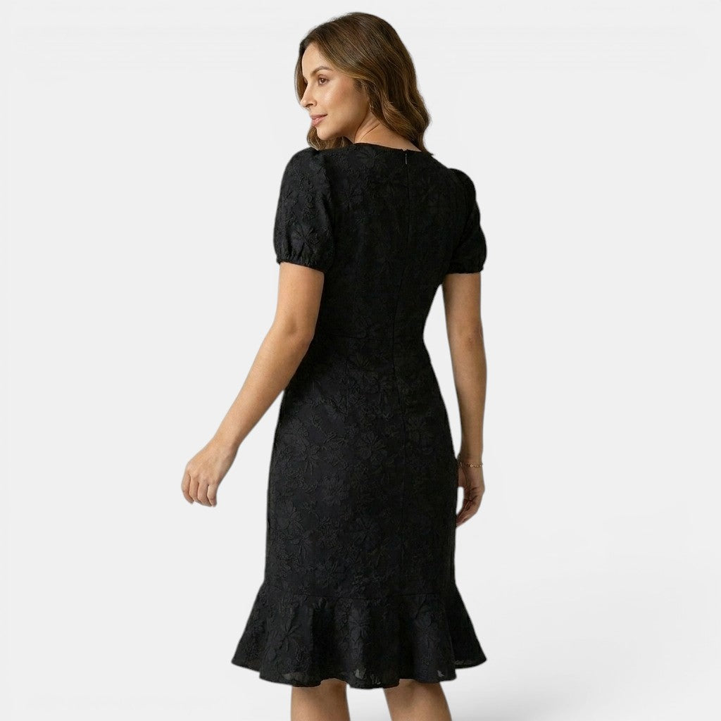 Armaxio | Women’s Floral Midi Dress Puff Sleeve Bodycon Style