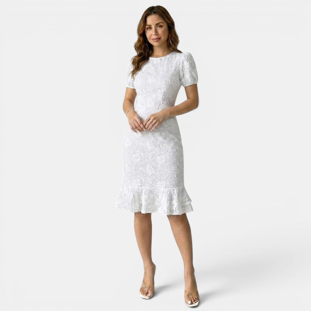 Armaxio | Women’s Floral Midi Dress Puff Sleeve Bodycon Style