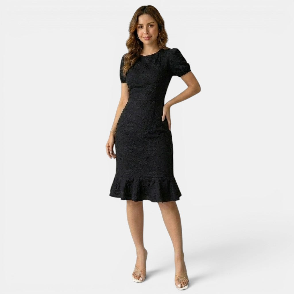 Armaxio | Women’s Floral Midi Dress Puff Sleeve Bodycon Style