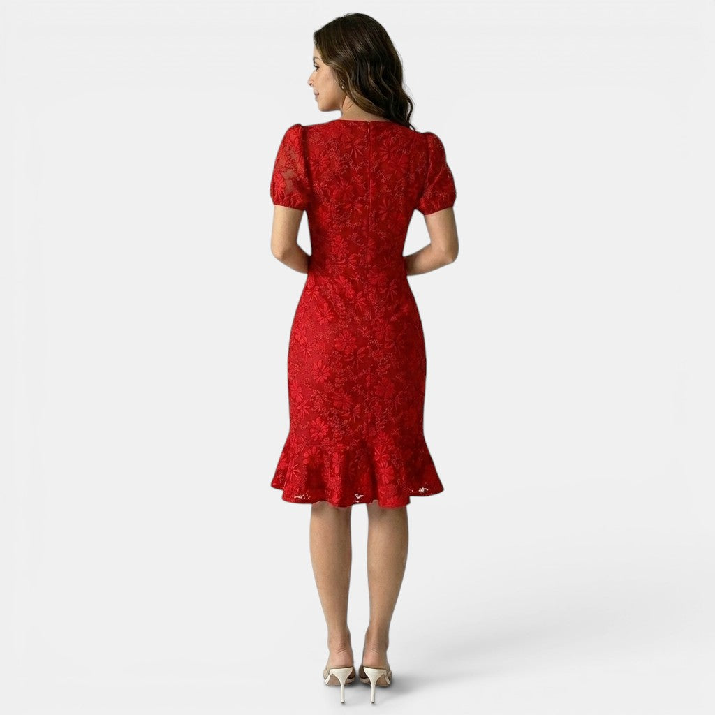 Armaxio | Women’s Floral Midi Dress Puff Sleeve Bodycon Style