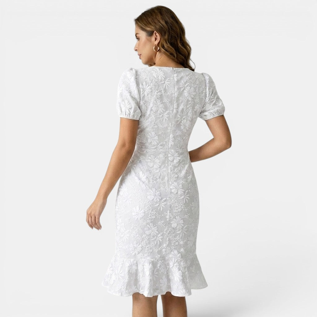 Armaxio | Women’s Floral Midi Dress Puff Sleeve Bodycon Style